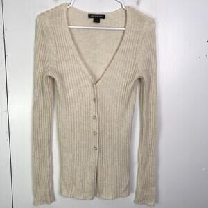 Something Navy Sweater Womens S Cardigan Ribbed V Neck Button Up Neutral Capsule